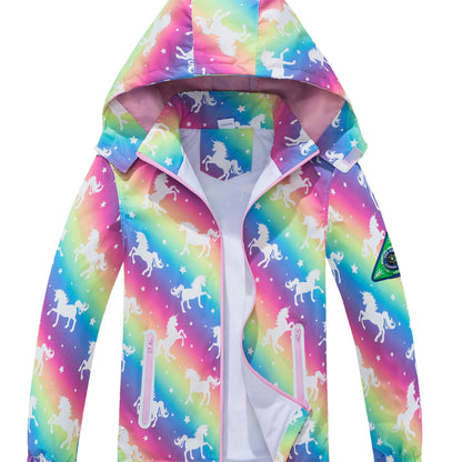 Outdoor Girls Rainproof & Cute Print Zip-up Rain Jacket With Detachable Hood - Lightweight Mesh Lining Hoodie Windbreaker