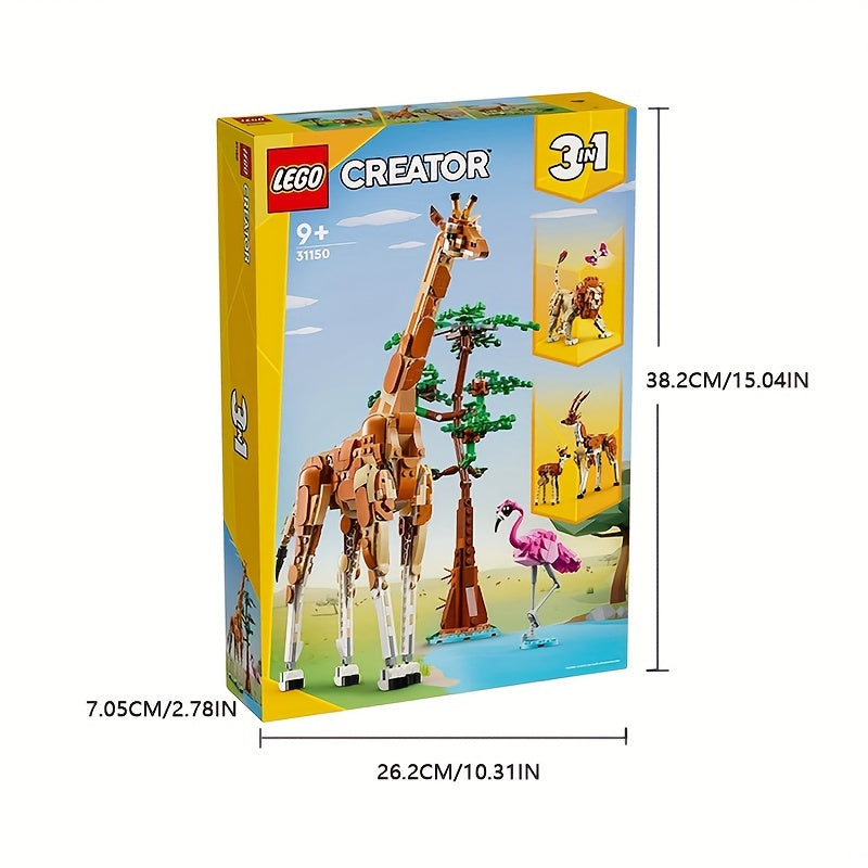 Wild Safari Animal Building Blocks - 3-in-1 Creative Set with Giraffe Gazelles and Lion Nature Gift for Kids 9