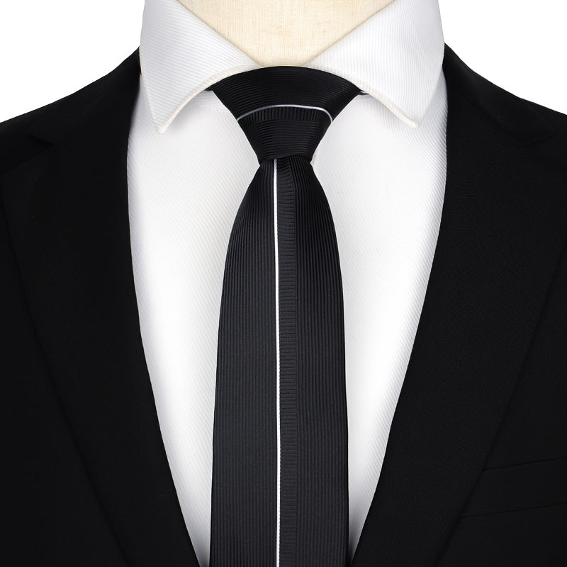 [One Sleek Black Striped Tie] LYTWLZK Sleek Black Striped Men's Tie - Polyester, Perfect for Business & Formal Occasions