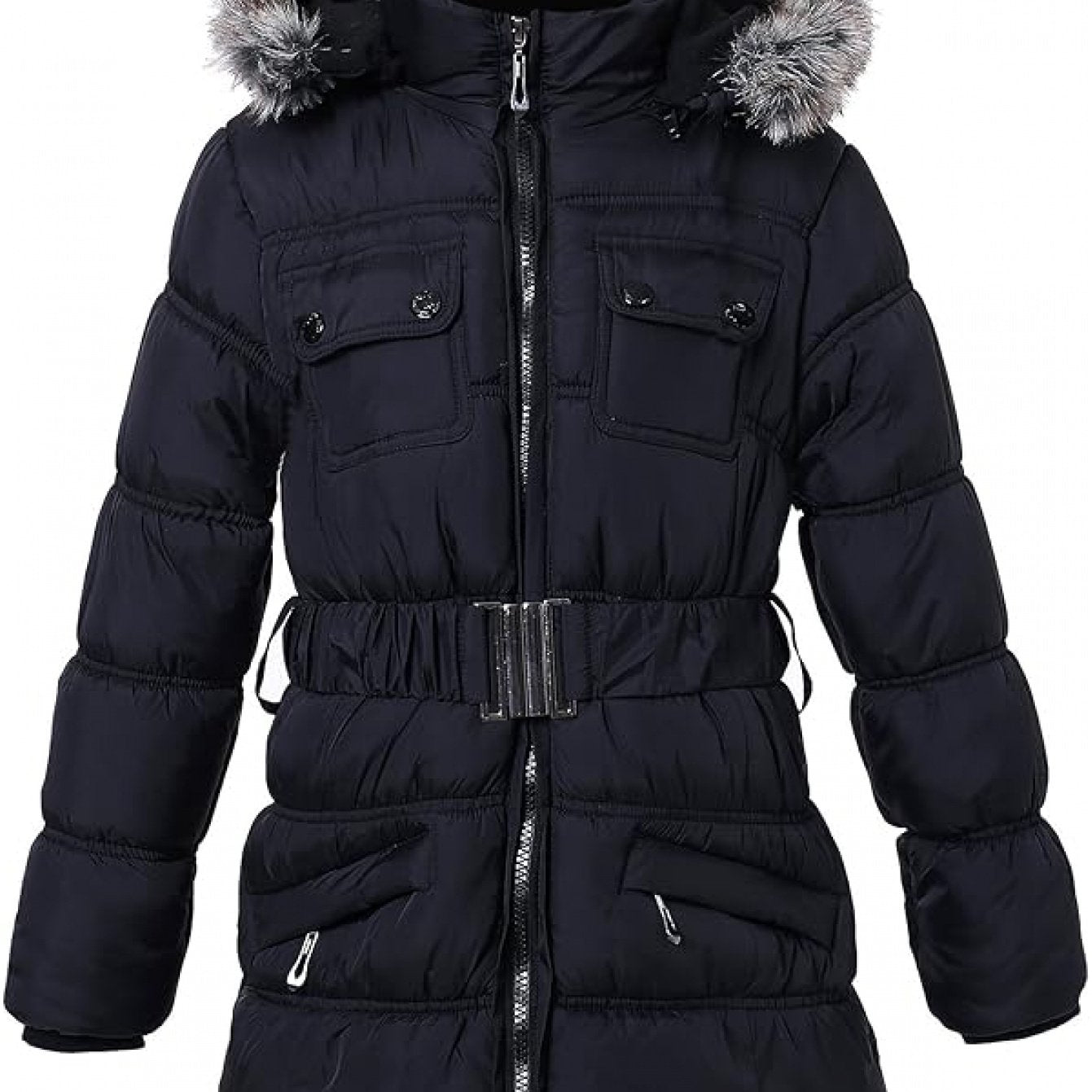 Cozy & Stylish Girls' Hooded Puffer Jacket - Soft, Warm Polyester with Mesh Lining, Machine Washable - Perfect for All Seasons