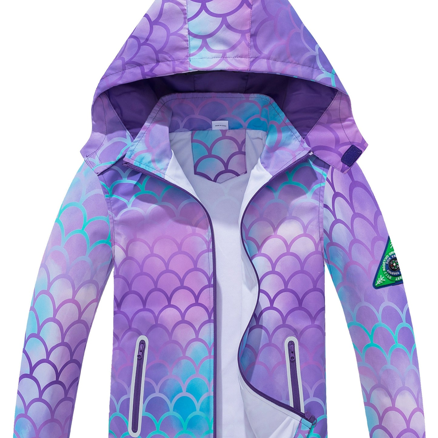 Outdoor Girls Rainproof & Cute Print Zip-up Rain Jacket With Detachable Hood - Lightweight Mesh Lining Hoodie Windbreaker