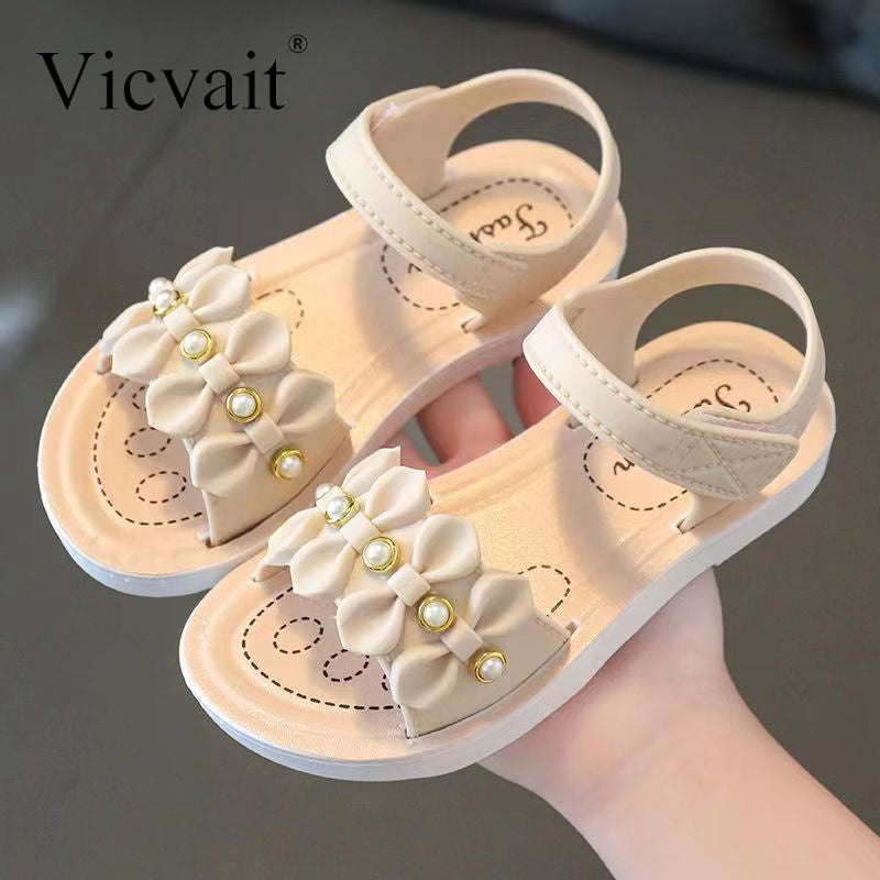 Vicvait Girls' Sandals 2024 $ummer New Small and Medium sized Children'S ShoesLittle Girl Soft Sole Anti slip Baby Princess Shoes