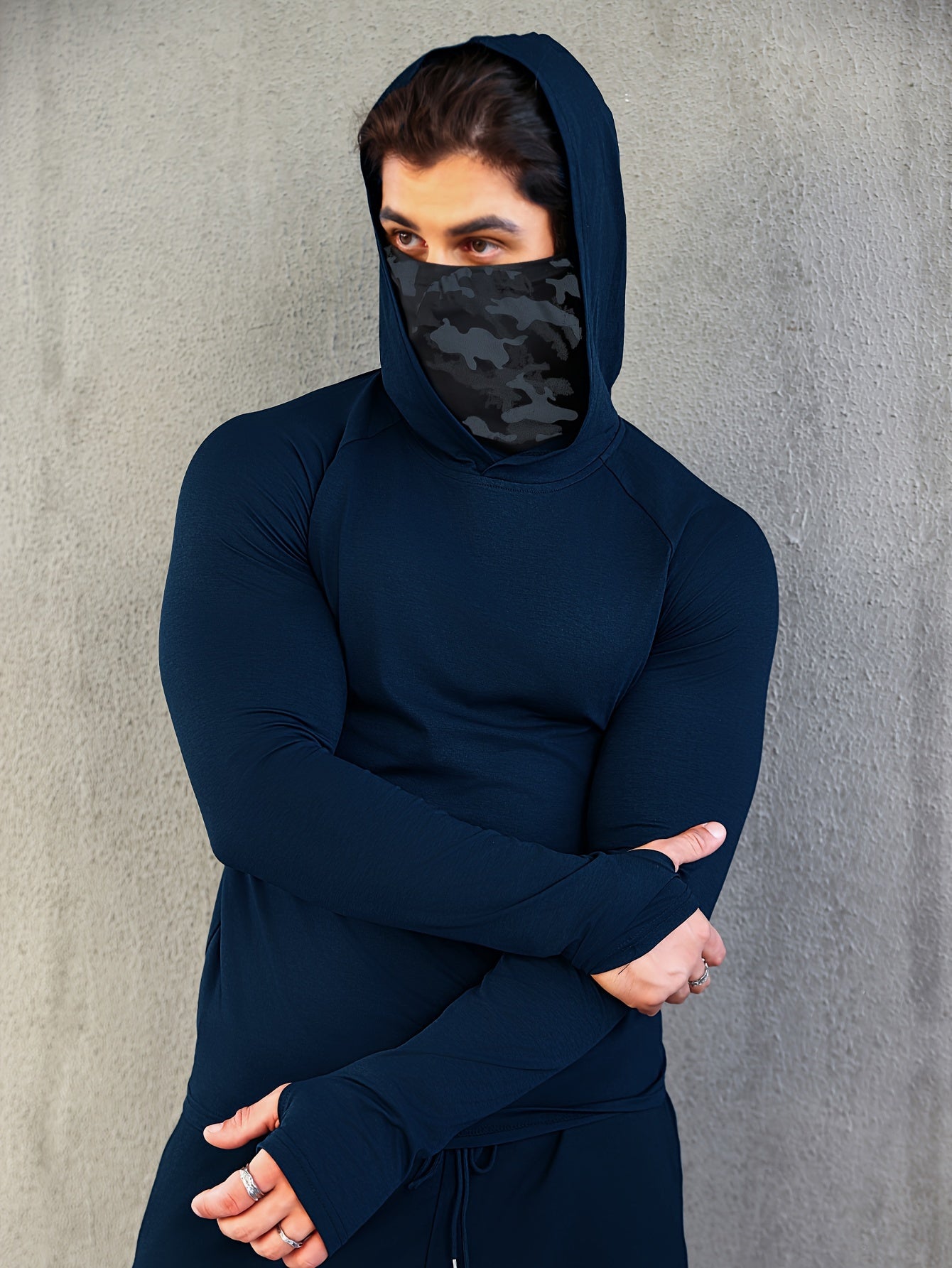 Men's Fitness Quick-Drying Hoodies With Face Mask, Compression Sweatshirts For Spring & Autumn, Men's Shapewear