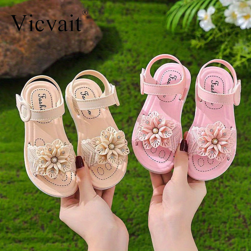 Vicvait Girls' Sandals 2024 Summer New Small and Medium sized Children'S ShoesLittle Girl Soft Sole Anti slip Baby Princess Shoes