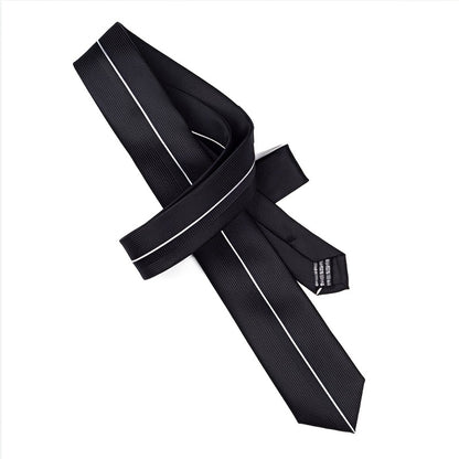 [One Sleek Black Striped Tie] LYTWLZK Sleek Black Striped Men's Tie - Polyester, Perfect for Business & Formal Occasions