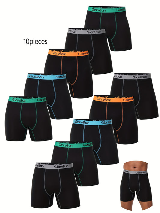 Mens Mid-Long Black Boxer Shorts - 10-Pack Comfortable Underwear for Men