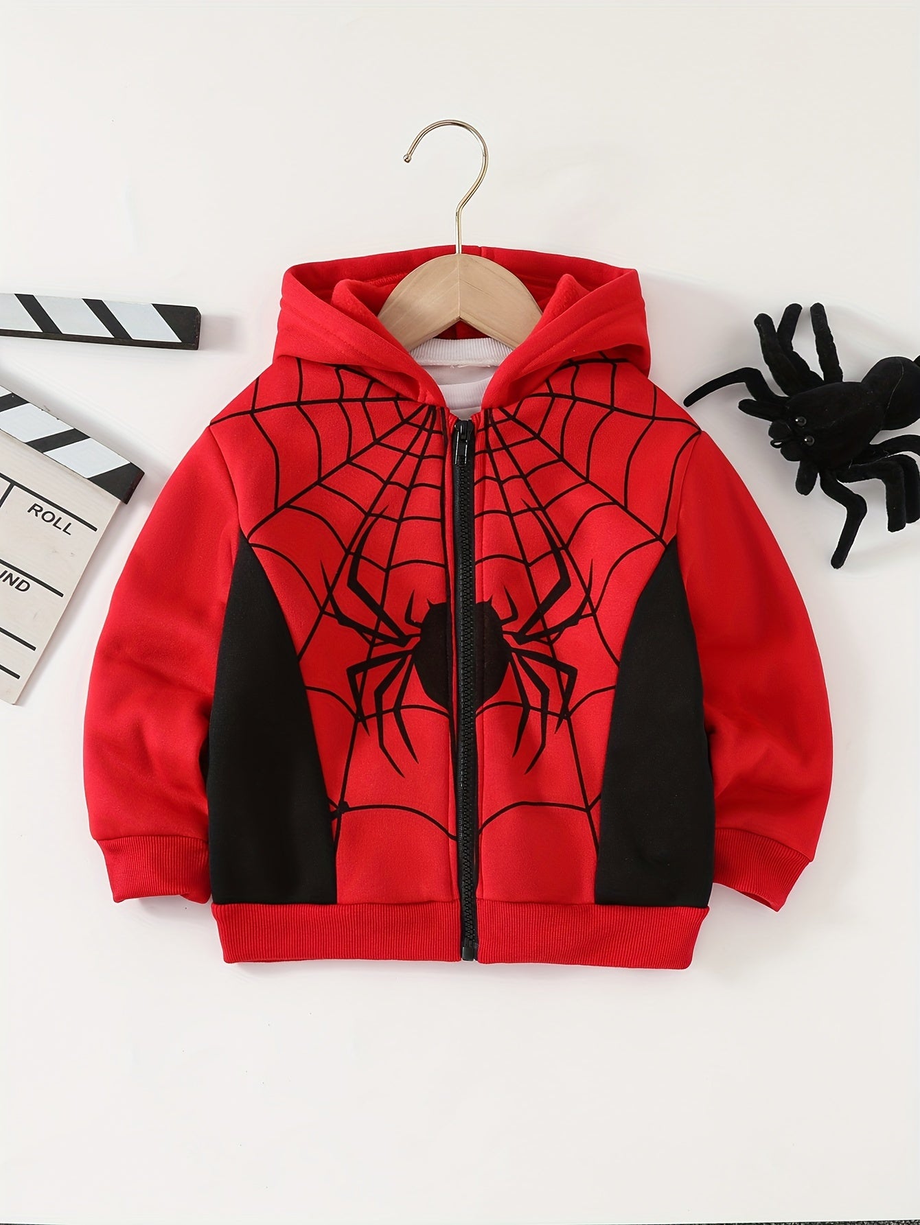 Autumn And Winter Zip Up Long Sleeve Spider Web Pattern Hooded Jacket - Boy's Coat