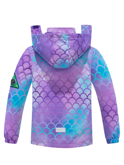 Outdoor Girls Rainproof & Cute Print Zip-up Rain Jacket With Detachable Hood - Lightweight Mesh Lining Hoodie Windbreaker