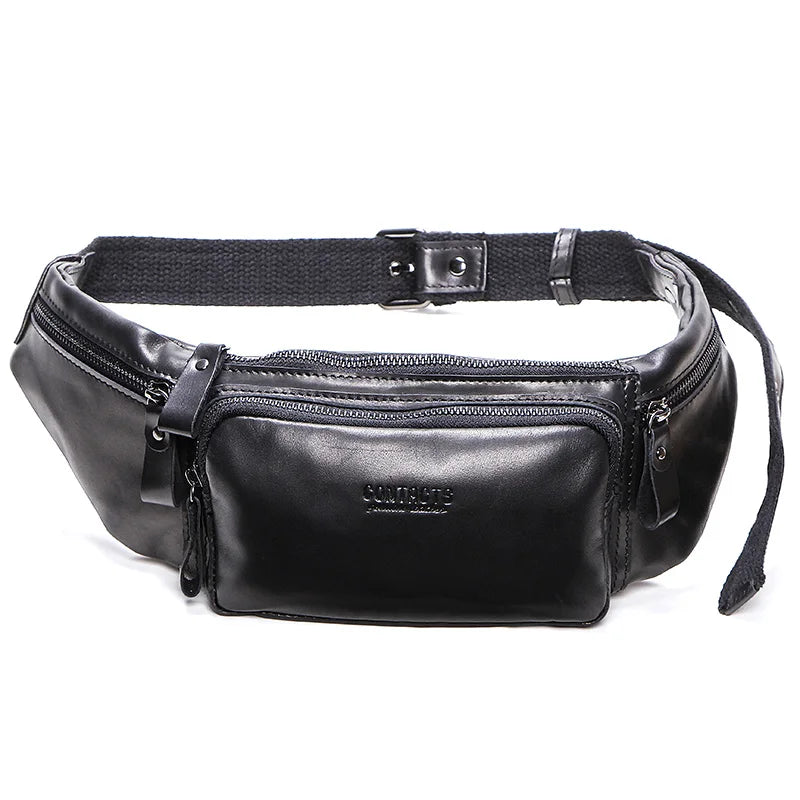 Genuine Leather Fanny Pack - Mens Casual Waist Bag for Travel and Essentials