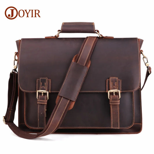 Vintage Mens Leather Messenger Bag - 156 Laptop Briefcase for Business