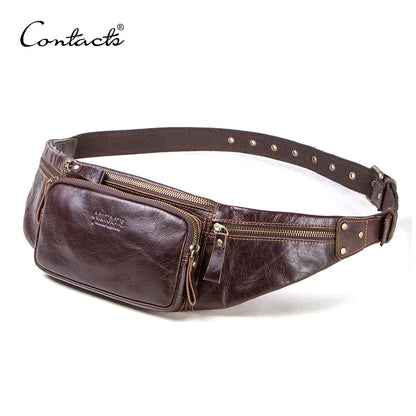 Genuine Leather Fanny Pack - Mens Casual Waist Bag for Travel and Essentials