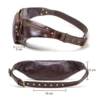 Genuine Leather Fanny Pack - Mens Casual Waist Bag for Travel and Essentials