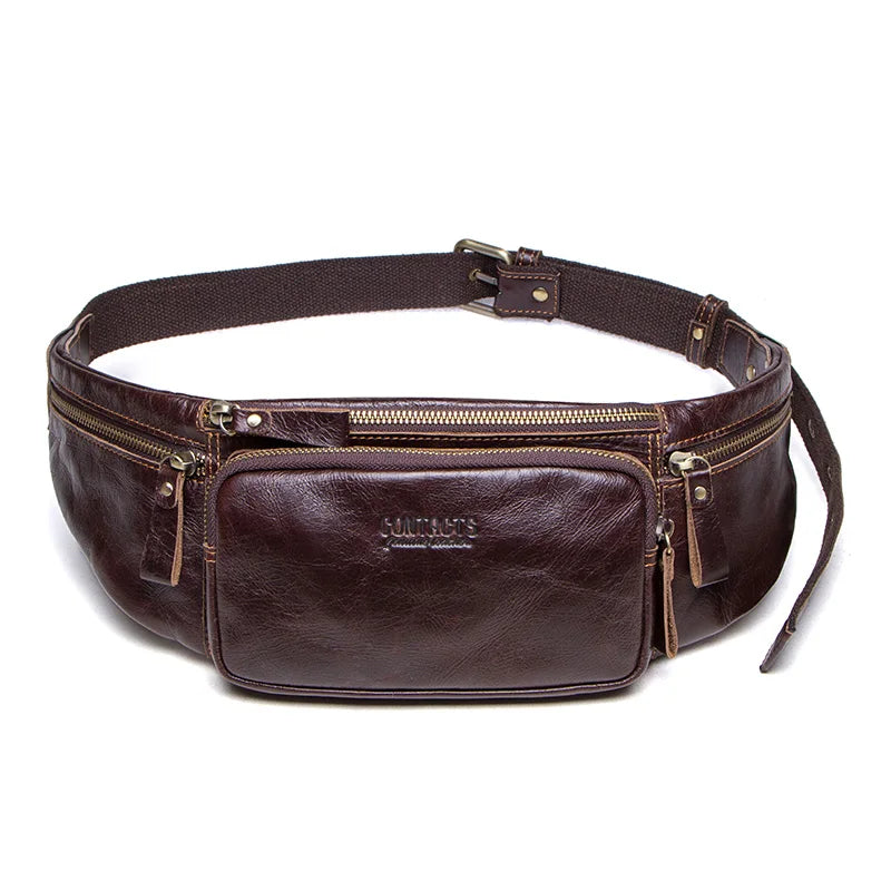 Genuine Leather Fanny Pack - Mens Casual Waist Bag for Travel and Essentials