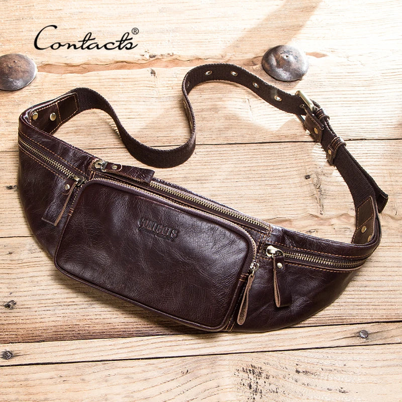 Genuine Leather Fanny Pack - Mens Casual Waist Bag for Travel and Essentials