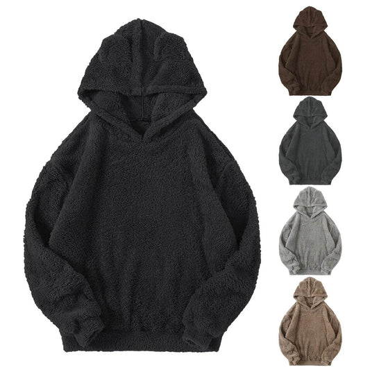 Winter Korean Fashion Bear Ears Cute Loose Hoodie Fluffy Hooded Warm Sweatshirt Long Sleeve Top Solid Pullover Clothes For Men - ZOOMNSTORE