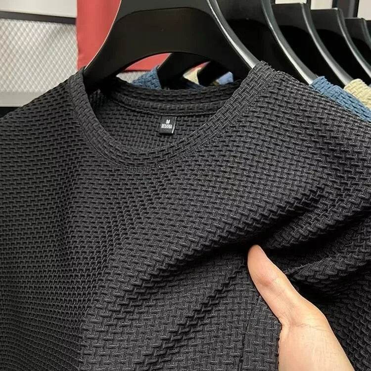 MINISO Bamboo Mesh Ice Silk T-shirt Men's Short sleeved Round Neck New T-sleeved Men's Bottom Shirt Summer Solid Color Men's Top - ZOOMNSTORE