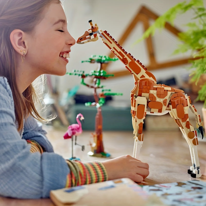 Wild Safari Animal Building Blocks - 3-in-1 Creative Set with Giraffe Gazelles and Lion Nature Gift for Kids 9