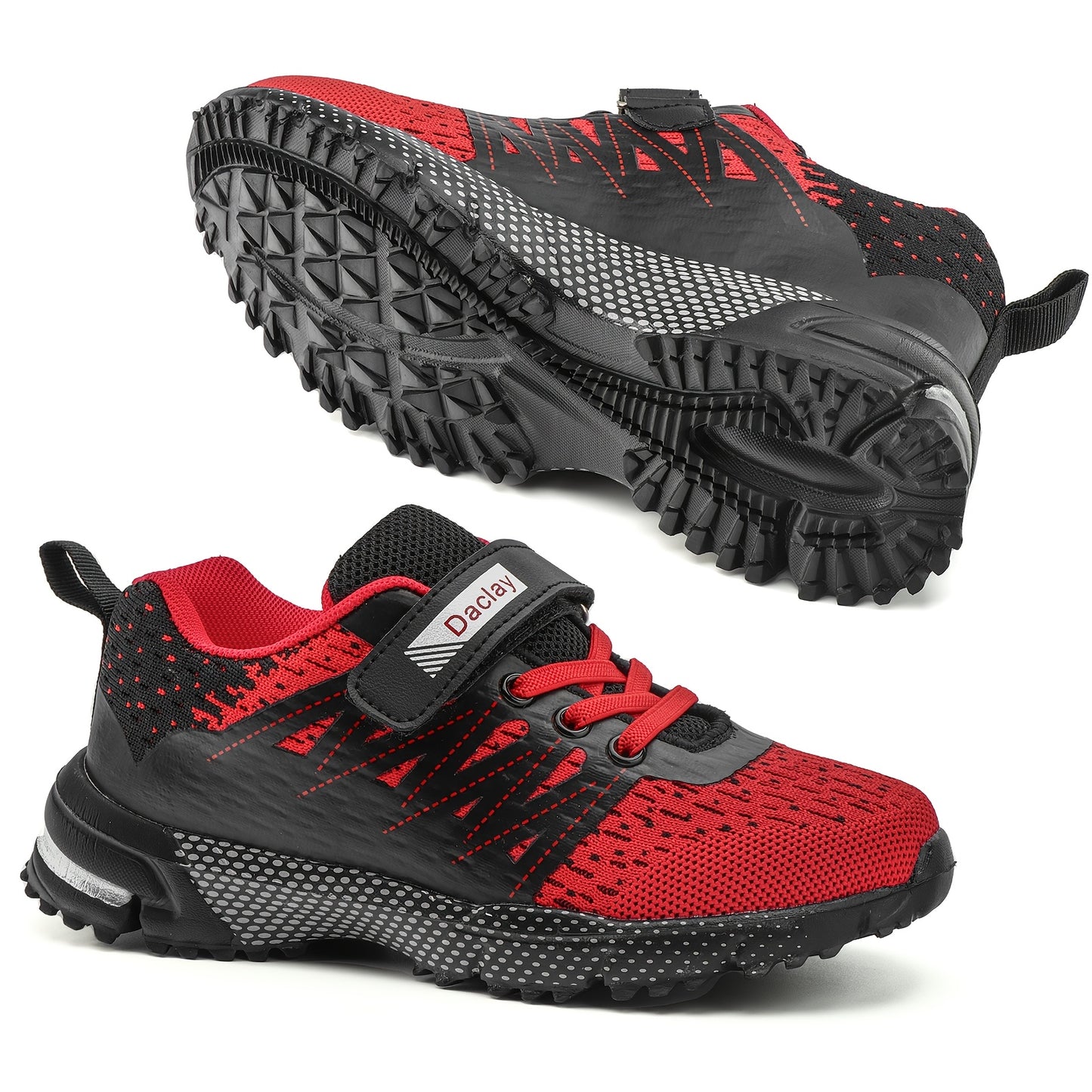 Casual Sports Shoes for Kids - Breathable Hook-and-Loop Closure Geometric Design for Running Hiking Basketball