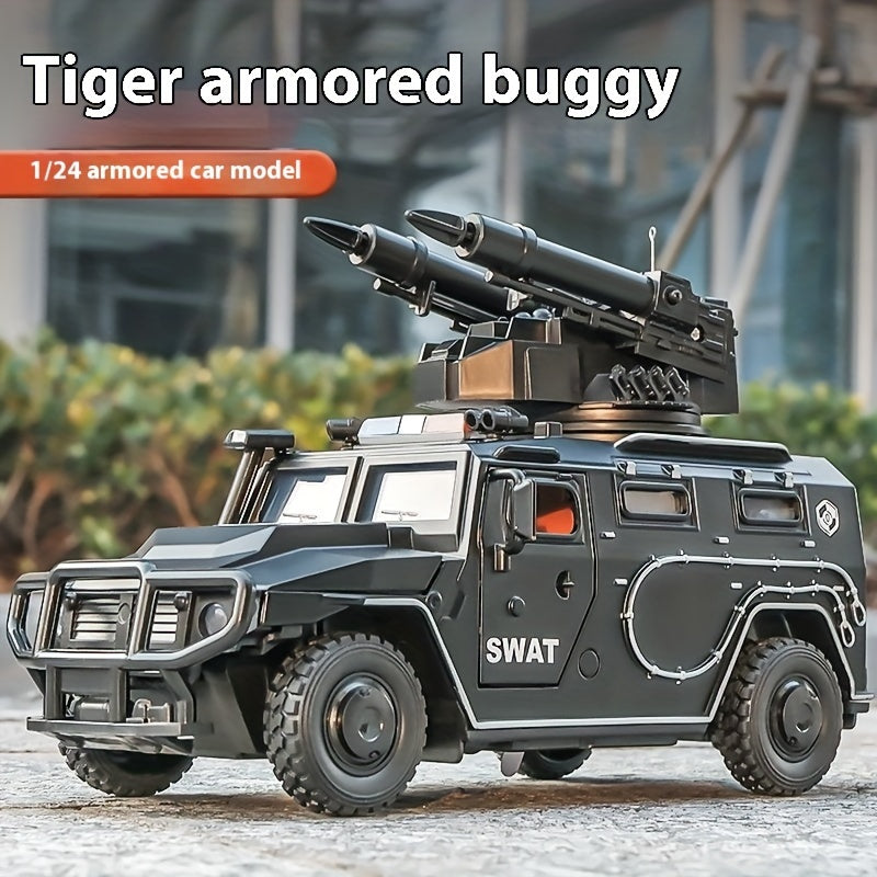 SWAT Armored Buggy Model - 124 Scale Pullback Police Vehicle Toy for Kids