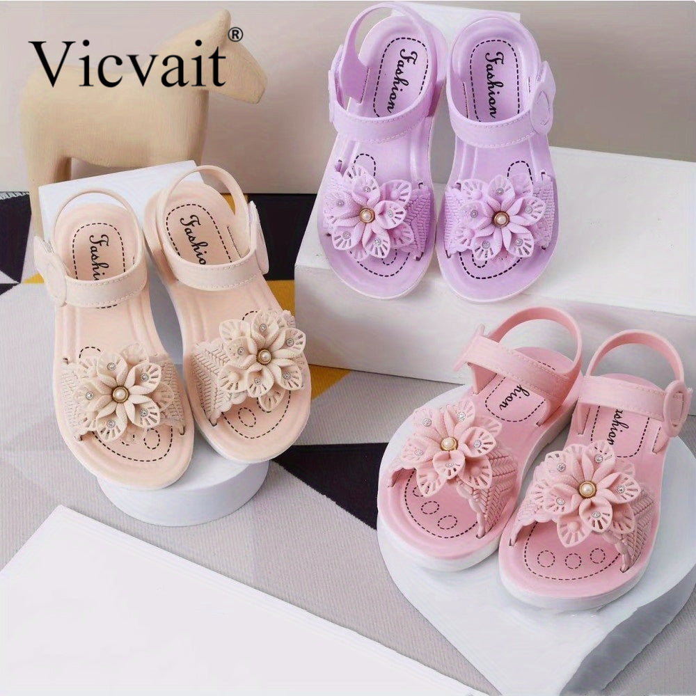 Vicvait Girls' Sandals 2024 Summer New Small and Medium sized Children'S ShoesLittle Girl Soft Sole Anti slip Baby Princess Shoes