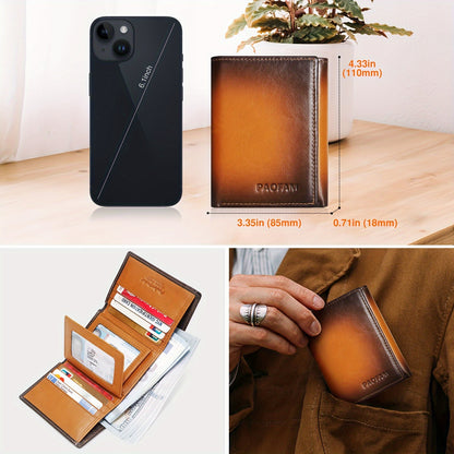 Slim Leather RFID Blocking Wallet for Men - 8 Card Slots 3 ID Windows 2 Bill Compartments