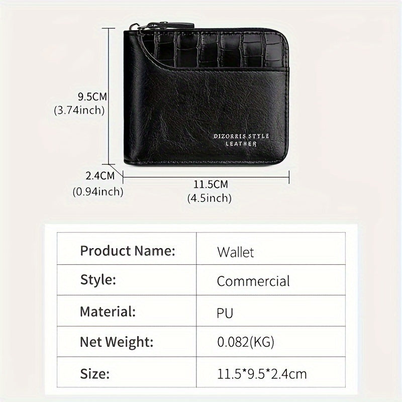 Black Wallet Men&#39;s Short Retro Anti-theft Wallet Card Holder Zipper Coin Purse