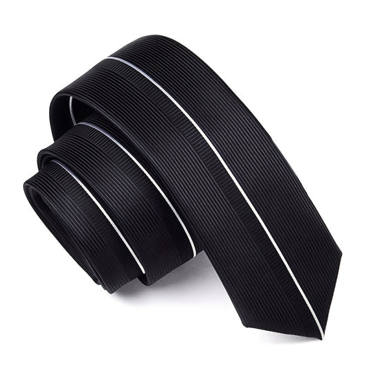 [One Sleek Black Striped Tie] LYTWLZK Sleek Black Striped Men's Tie - Polyester, Perfect for Business & Formal Occasions