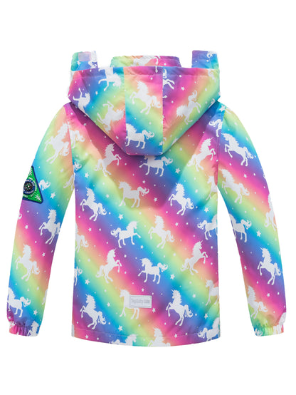 Outdoor Girls Rainproof & Cute Print Zip-up Rain Jacket With Detachable Hood - Lightweight Mesh Lining Hoodie Windbreaker