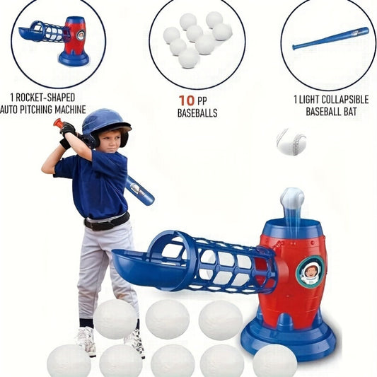 Kids Pitching Machine T-ball Set - 10-Ball Baseball Training Equipment for Ages 3-12