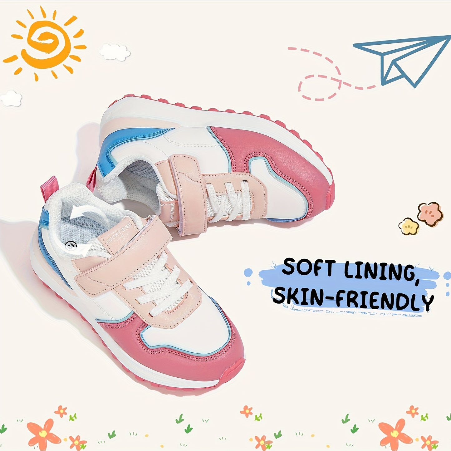 Breathable Non-Slip Sneakers for Kids - Fashionable Hook  Loop Storybook Design