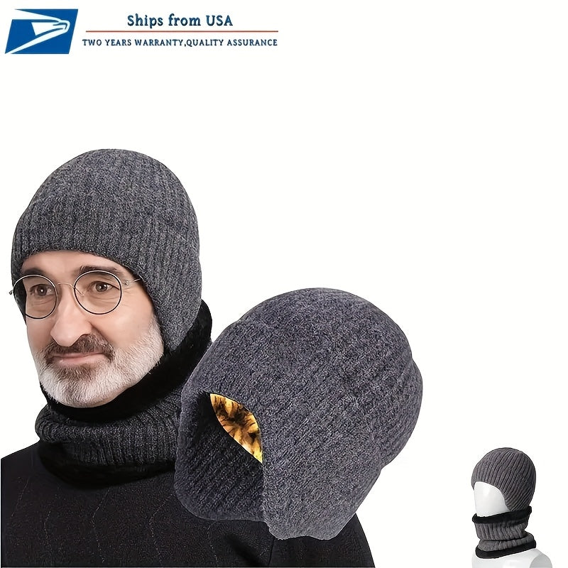 Winter Beanie  Scarf Set with Touch Screen Gloves - Fleece Lined Black Hat for Men  Women