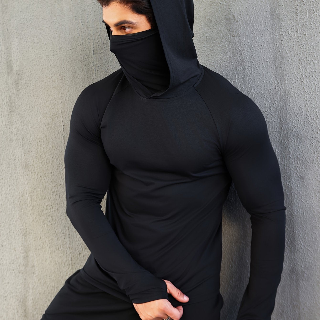 Men's Fitness Quick-Drying Hoodies With Face Mask, Compression Sweatshirts For Spring & Autumn, Men's Shapewear