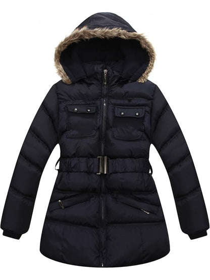 Cozy & Stylish Girls' Hooded Puffer Jacket - Soft, Warm Polyester with Mesh Lining, Machine Washable - Perfect for All Seasons