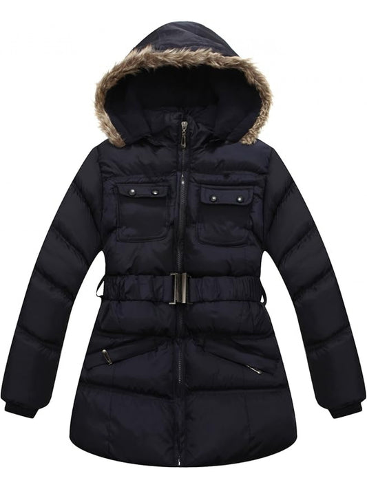 Cozy & Stylish Girls' Hooded Puffer Jacket - Soft, Warm Polyester with Mesh Lining, Machine Washable - Perfect for All Seasons