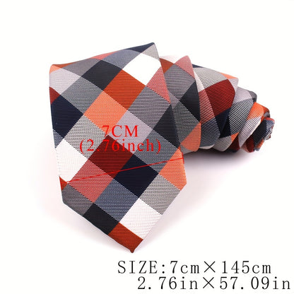 [One Classic Plaid Necktie Woven] Classic Plaid Jacquard Men's Necktie - Fashionable Polyester, Perfect for Weddings & Business Suits, Woven, Neck Tie