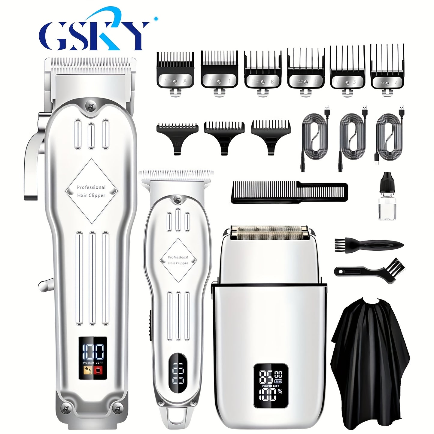 Cordless Mens Hair Clipper  Beard Trimmer - Rechargeable Grooming Set for Home  Barbershop