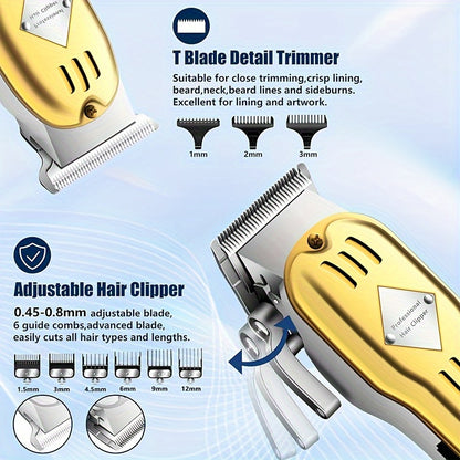 Cordless Mens Hair Clipper  Beard Trimmer - Rechargeable Grooming Set for Home  Barbershop