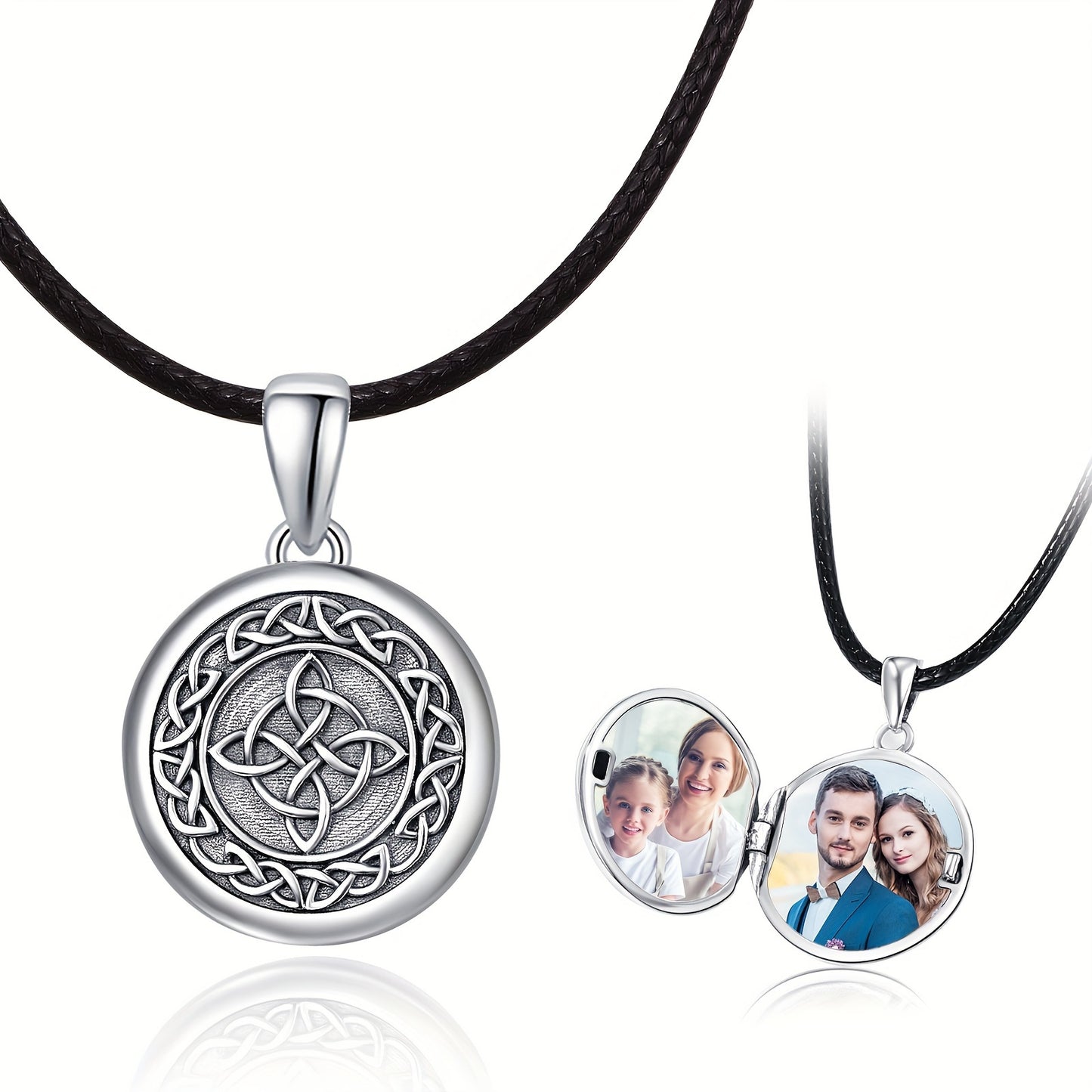 Celtic Knot Photo Locket Necklace - S925 Sterling Silver Pendant for Men  Women