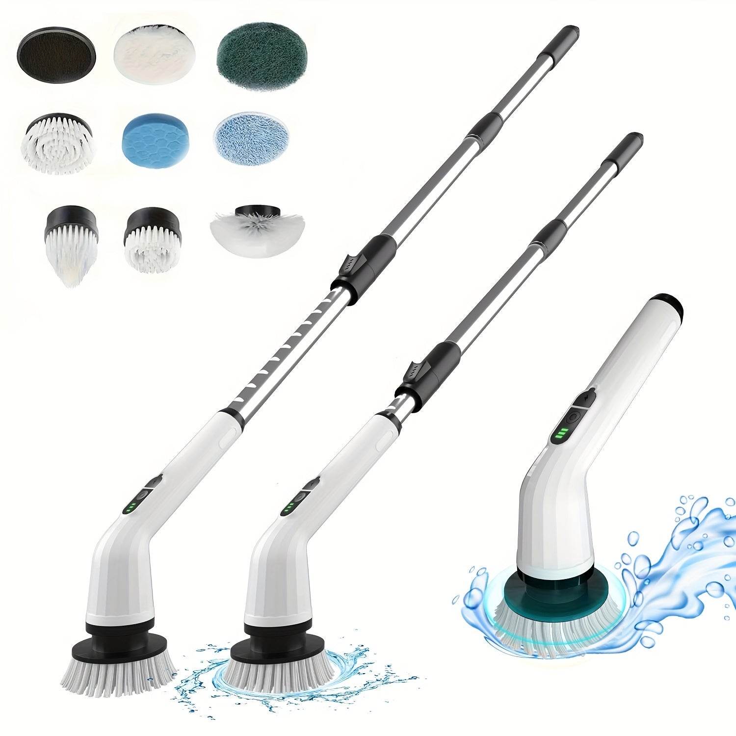 1pc Cordless Electric Rotary Scrubber Pro with 7 Interchangeable Brush Heads, Dual Speed, Telescopic Handle, Battery Level Indicator, USB Rechargeable 2000mAh Lithium Battery, Medium Firmness, Reusable Attachment for Kitchen, - ZOOMNSTORE