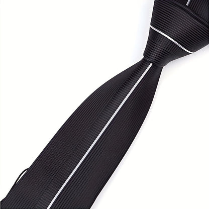 [One Sleek Black Striped Tie] LYTWLZK Sleek Black Striped Men's Tie - Polyester, Perfect for Business & Formal Occasions