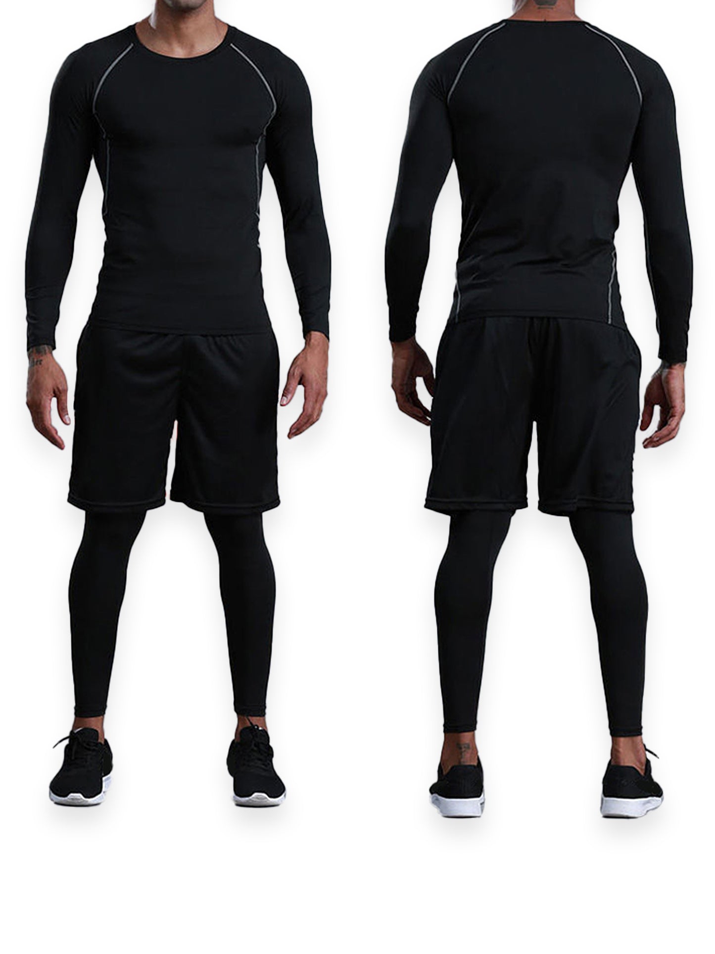 Mens Quick-Drying Sports Fitness Set - Long Sleeve Shirts Pants  Shorts for Stretchy Basketball Training