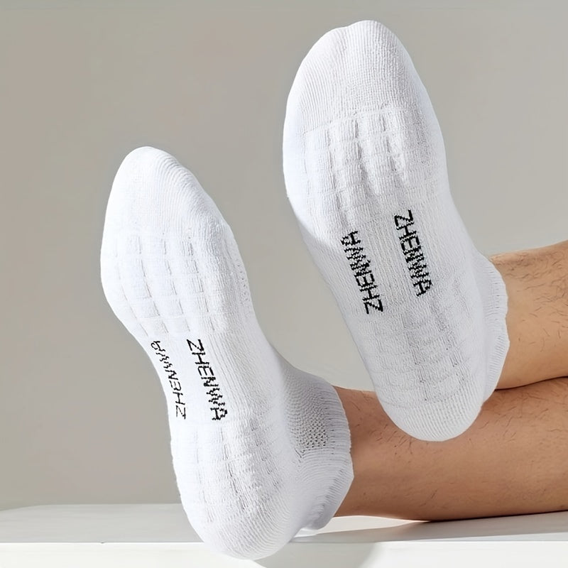 5 Pairs Pure Cotton Unisex Boat Socks - Breathable Outdoor Sports Socks with Towel Bottom - Casual Ankle Socks for Spring/Summer