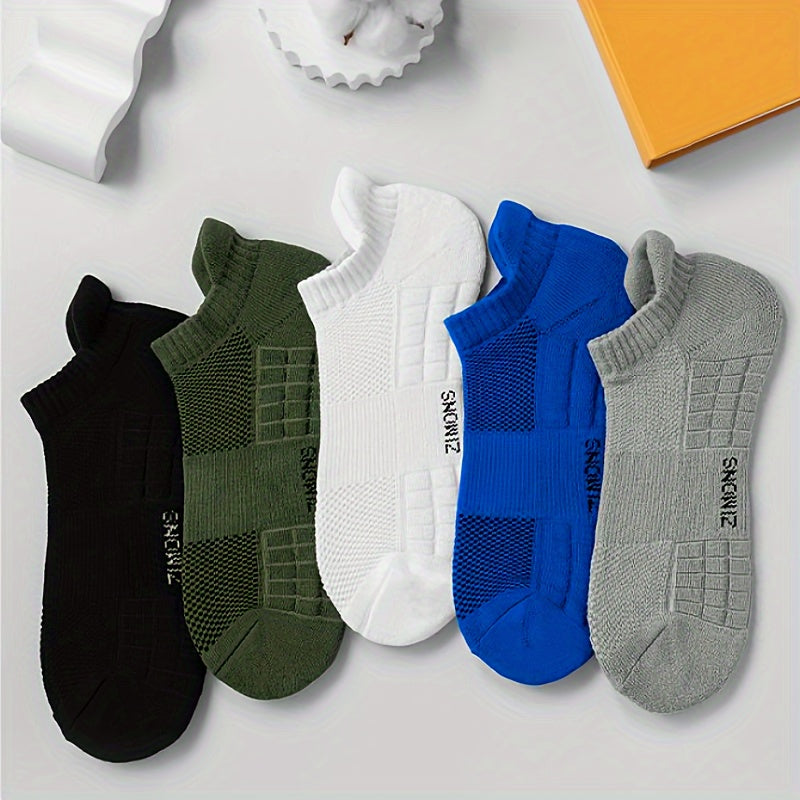 5 Pairs Pure Cotton Unisex Boat Socks - Breathable Outdoor Sports Socks with Towel Bottom - Casual Ankle Socks for Spring/Summer