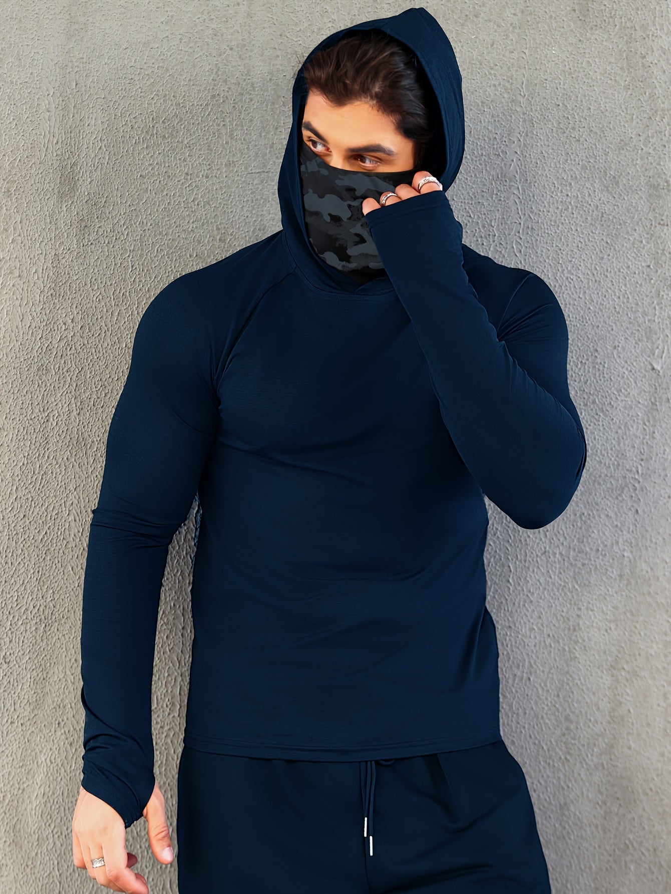 Men's Fitness Quick-Drying Hoodies With Face Mask, Compression Sweatshirts For Spring & Autumn, Men's Shapewear