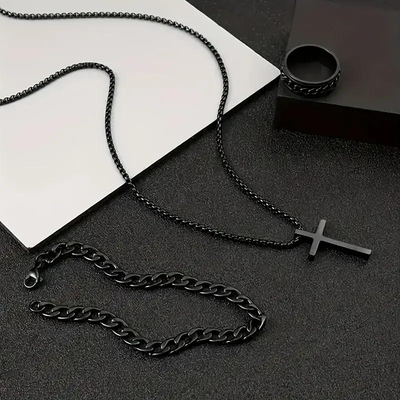 Mens  Womens Alloy Jewelry Set - Cross Pendant Necklace Bracelet  Ring for Daily Wear and Gifts