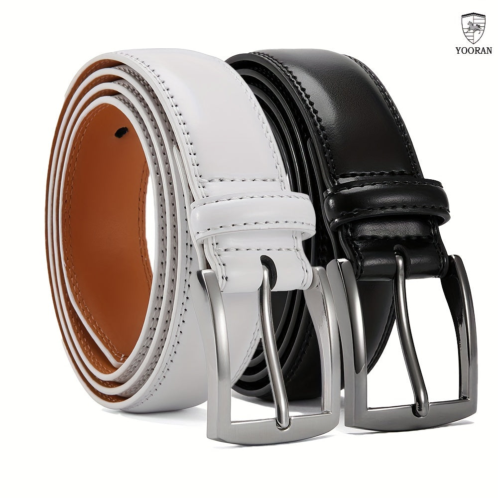 2PC YOORAN Mens Formal Wear Belt-Leather Single Pin Buckle Belt1 3/ 8 - Suitable for Men's Suits, Jeans, Uniforms