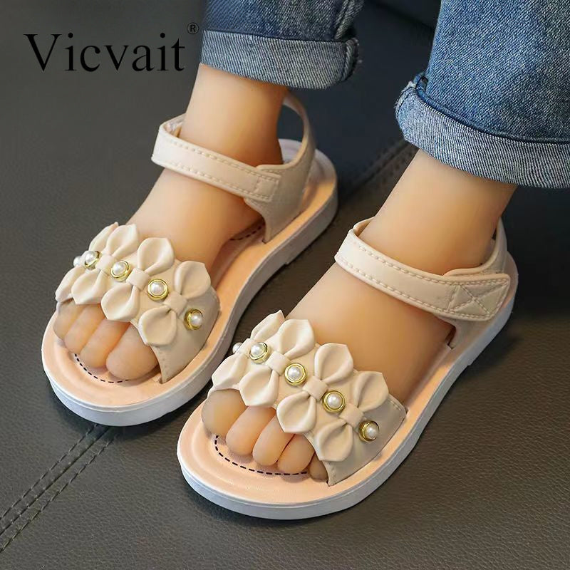 Vicvait Girls' Sandals 2024 $ummer New Small and Medium sized Children'S ShoesLittle Girl Soft Sole Anti slip Baby Princess Shoes