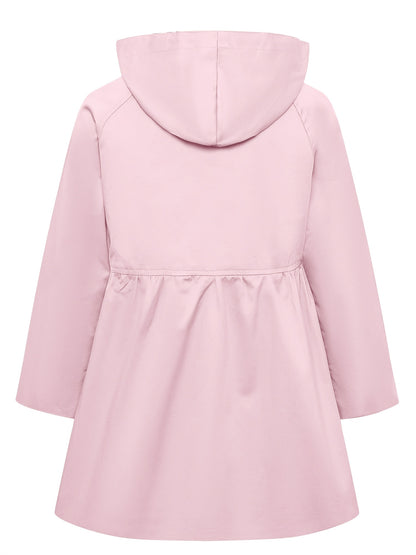 Charming Girls' Pink Trench Coat - Elegant Button-Down Hooded Jacket with Classic Collar, Cotton Blend, Perfect for Everyday & Casual Wear in Spring and Autumn, Girls Casual Wear|Elegant Hooded Jacket|Functional Pockets, Girl