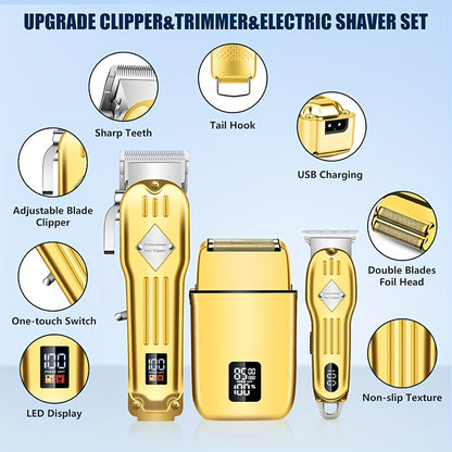 Cordless Mens Hair Clipper  Beard Trimmer - Rechargeable Grooming Set for Home  Barbershop