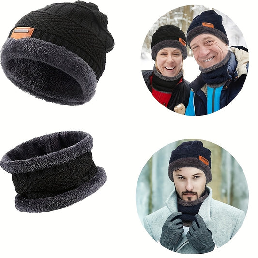 Winter Beanie  Scarf Set with Touch Screen Gloves - Fleece Lined Black Hat for Men  Women